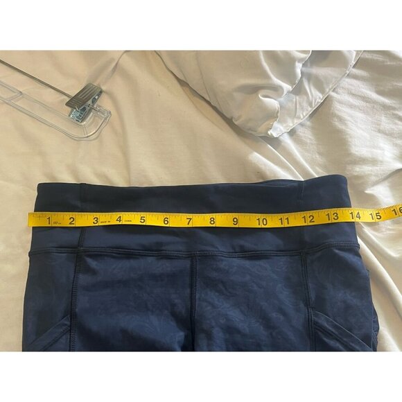 Lululemon Speed Tights Pants Lux Navy Blue Paisley Embossed Inkwell Ruched Sz 8 - Picture 11 of 13